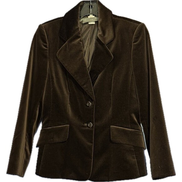 Ellen Tracy Velvet Blazer Women's Size 10 Chocolate Brown Career Business - Picture 1 of 4